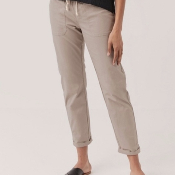 Pact Organic Cotton Woven Twill Roll Up Pant Beige Drawstring Pull On Sz Small - Picture 1 of 6